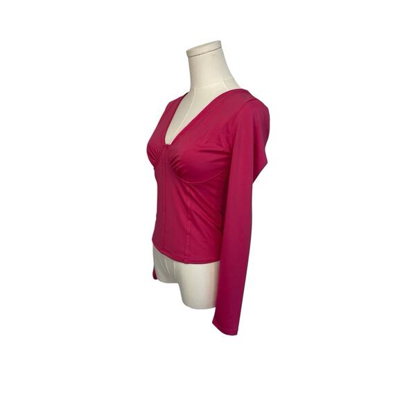 Satin Sleeveless Corset Style Top Hot Pink Womens Size Medium Stretch Bright - Picture 2 of 6